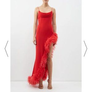 Alessandra Rich Asymmetric-Feather Trim Silk-Georgette Gown